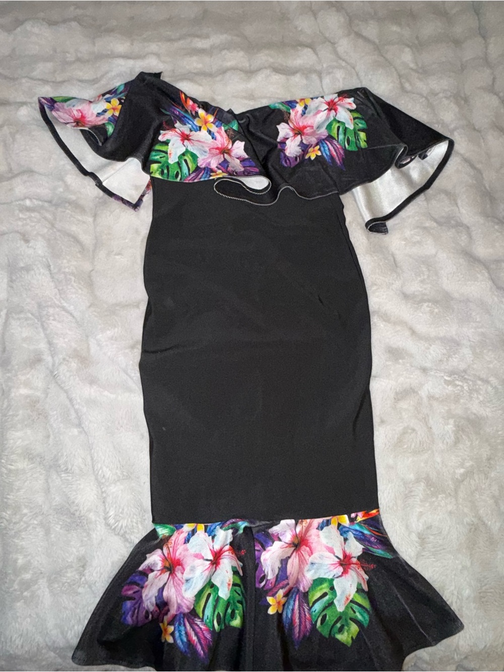 Floral Off-Shoulder Black Midi Dress